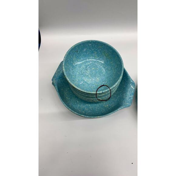 Set of 15 Melamine Melmac Turquoise Speckle Dinner Plates & Cups NORTHERN BOSTON - Picture 6 of 7